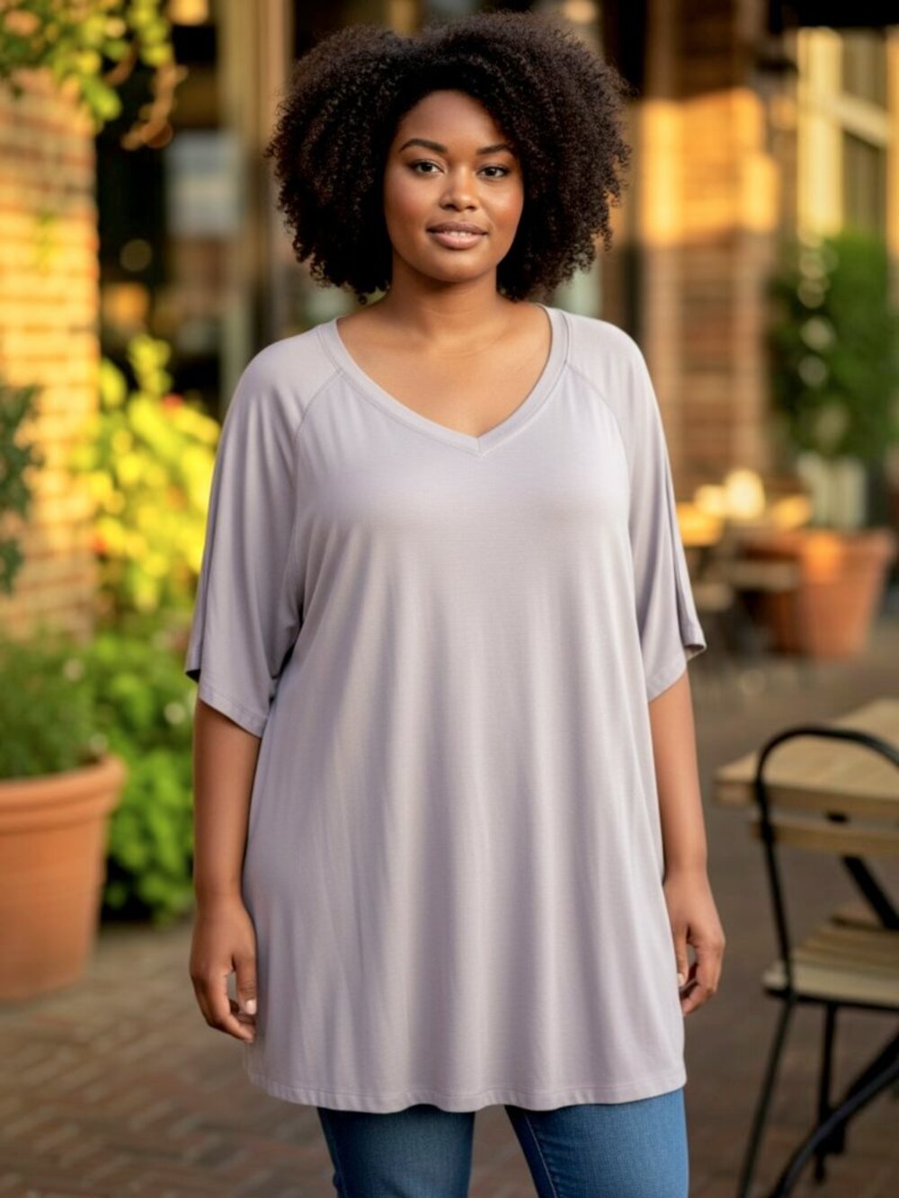 Susan Graver Lifestyle Pale Taupe V-Neck Short Sleeve Tunic Tee Size XL NWOT